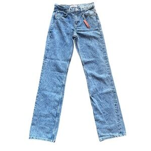 MNG Denim Straight Leg Mid Waist Jeans Acid Wash‎ Blue